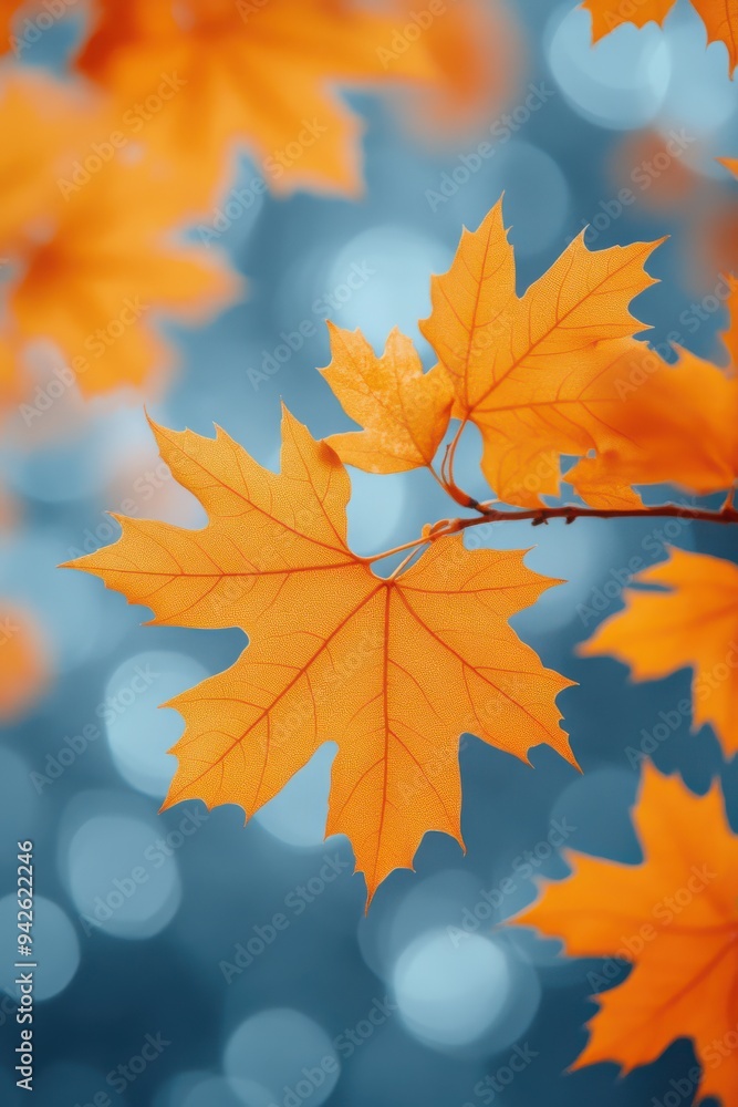 Fototapeta premium Autumn leaves on a golden blurred background