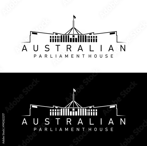 australian parliament house illustration line logo design vector