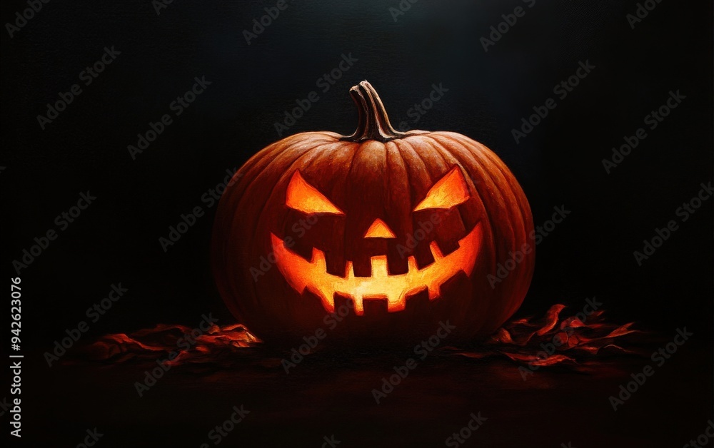 A spooky jack-o'-lantern illuminates the darkness, perfect for Halloween festivities and seasonal decor inspiration. A spooky jack-o'-lantern illuminates the darkness, perfect for Halloween festivities and seasonal decor inspiration.