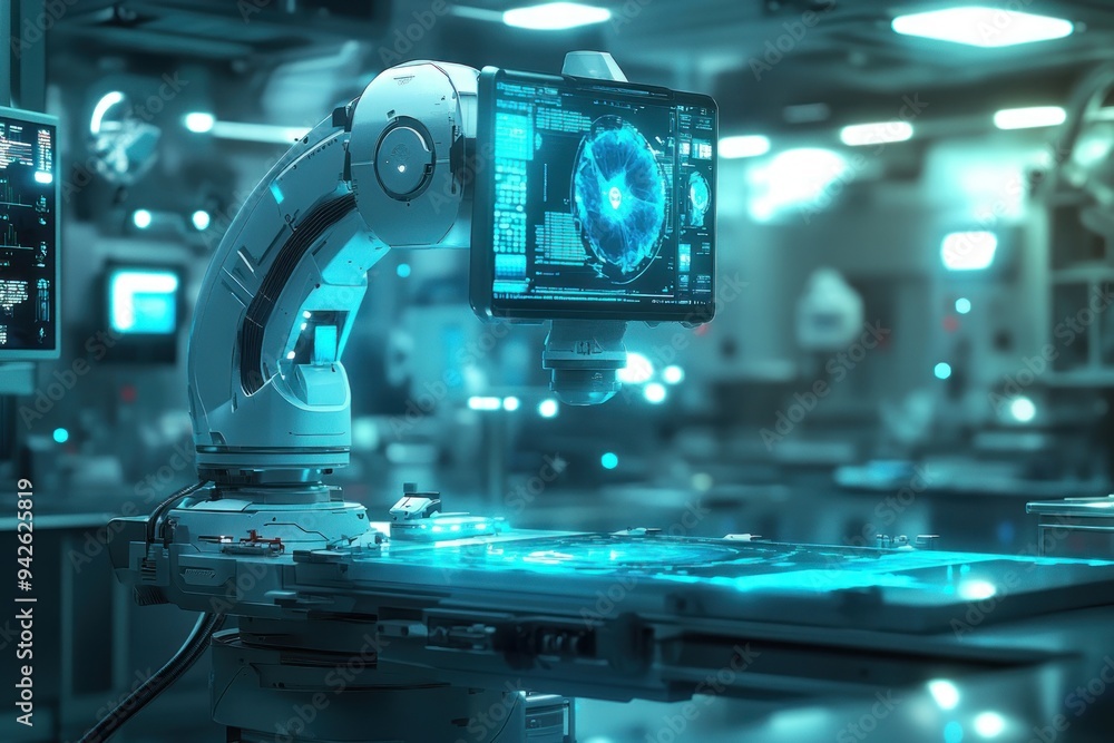 Futuristic Medical Robot with Illuminated Screen Futuristic Medical Robot with Illuminated Screen