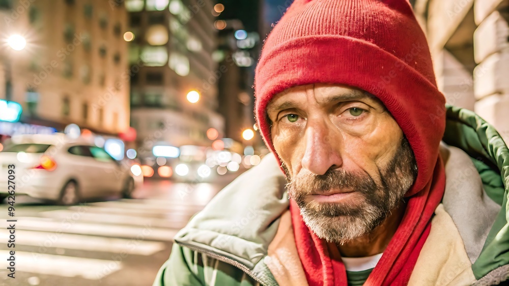 Homeless Man in the City at Night. Homeless Man in the City at Night.