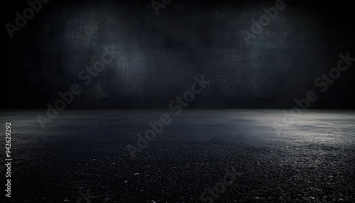 black asphalt road and empty dark street scene background with studio room interior texture for display products wall background
