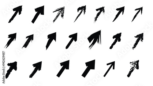Hand drawn arrow collection in paint, chalk, ink and charcoal stokes isolated on white background