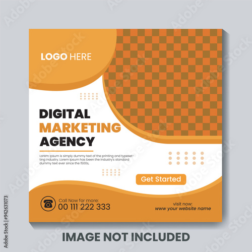 Digital marketing agency corporate social media instagram post.  Editable square banner post for Business promotion, Business Growth, Advertising, Marketing Solutions.
