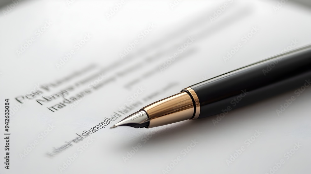 Close up shot of a contract document with a pen placed diagonally ready for signing isolated on a clean white background Concept of business deal legal agreement corporate paperwork Close up shot of a contract document with a pen placed diagonally ready for signing isolated on a clean white background Concept of business deal legal agreement corporate paperwork