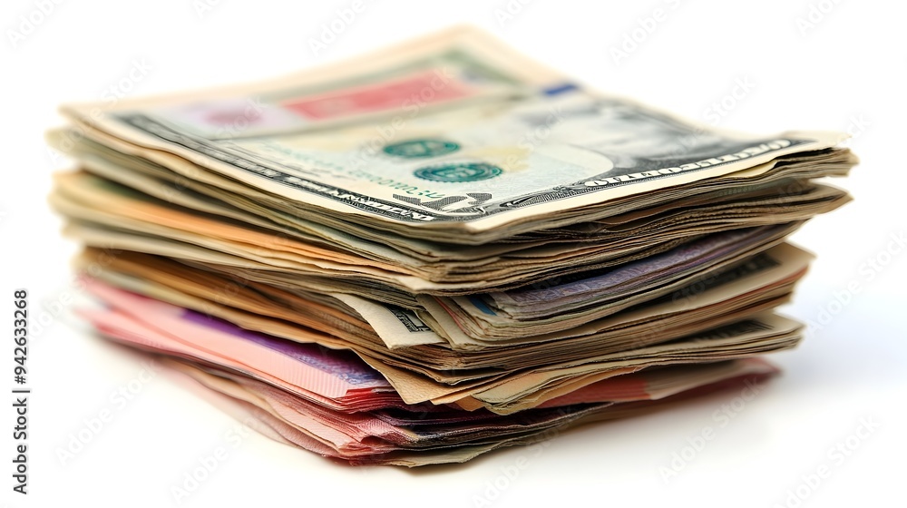Stacked Pile of International Currency Bills Isolated on a Clean White Background Global Finance Banking and Monetary Concept Stacked Pile of International Currency Bills Isolated on a Clean White Background Global Finance Banking and Monetary Concept