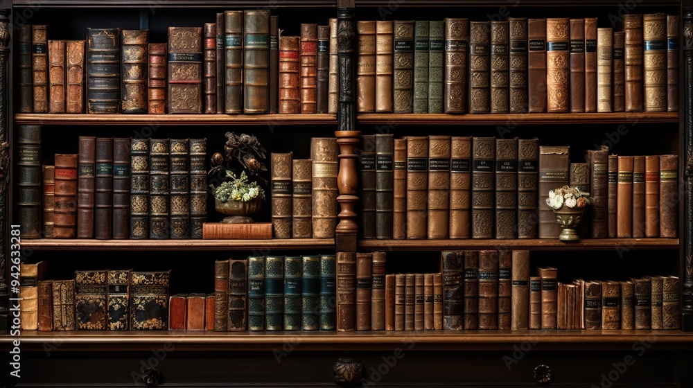 A Bookshelf Filled with Antique Volumes A Bookshelf Filled with Antique Volumes