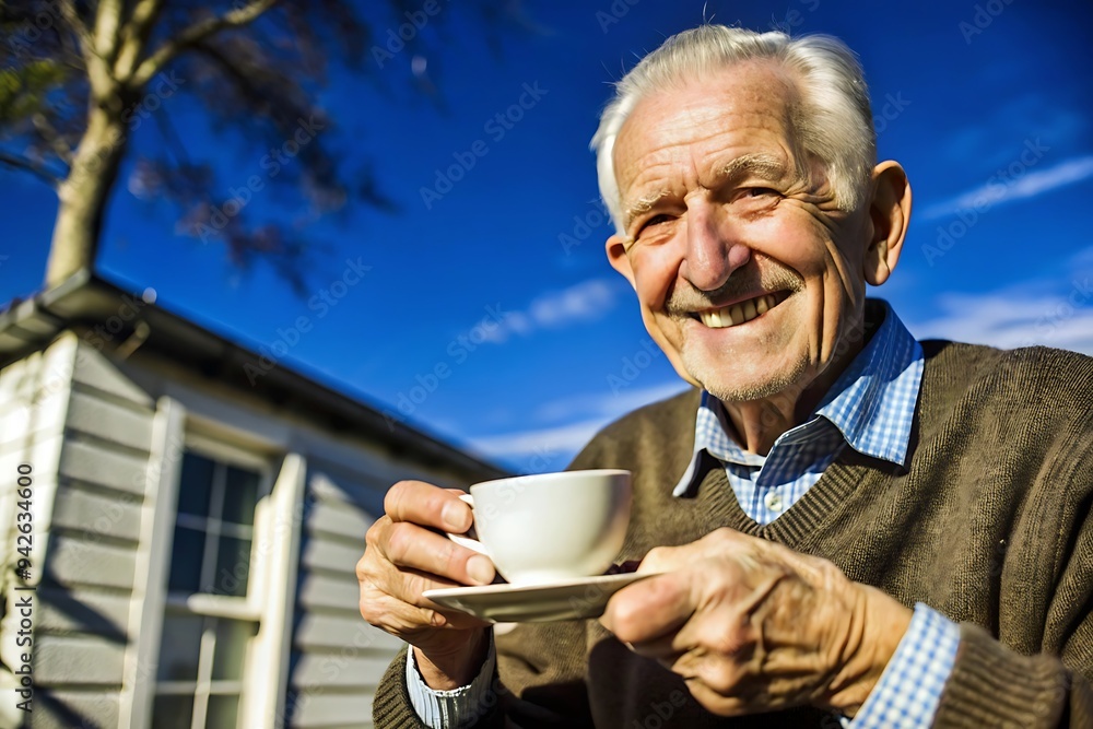 Senior man enjoying a cup of coffee.