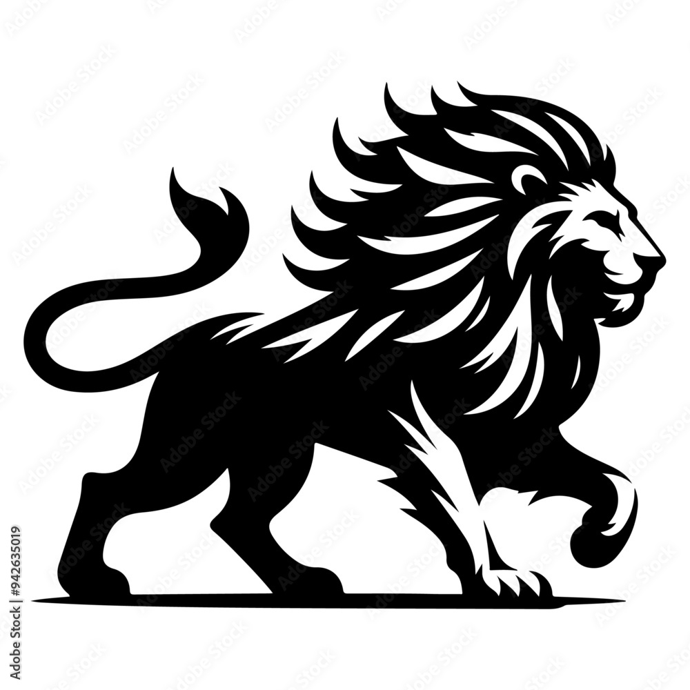 A aggresive lion running pose vector silhouette isolated white background A aggresive lion running pose vector silhouette isolated white background