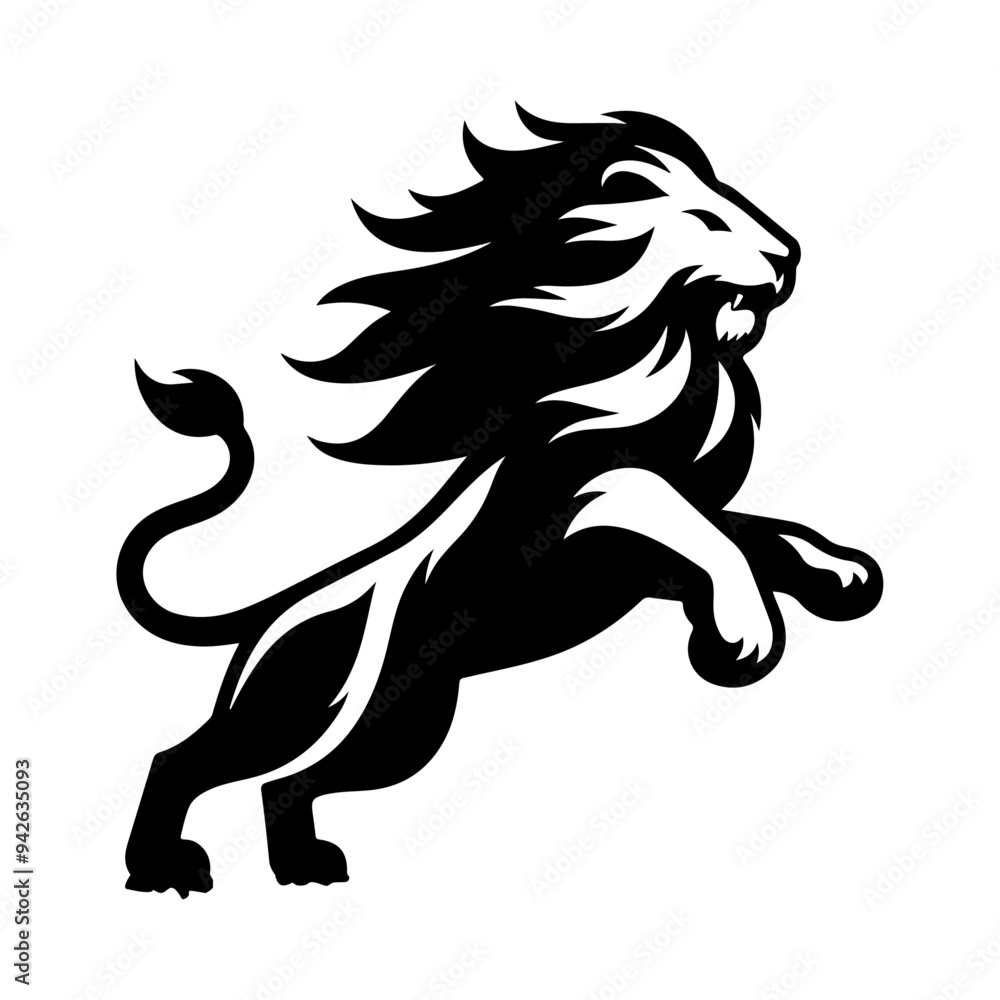 Fototapeta premium A aggresive lion running pose vector silhouette isolated white background