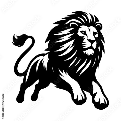 A aggresive lion running pose vector silhouette isolated white background