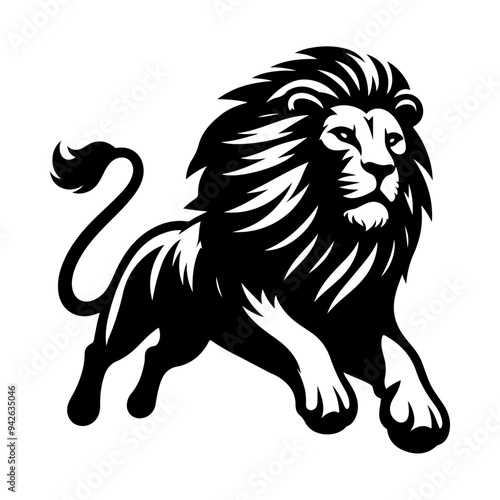 A aggresive lion running pose vector silhouette isolated white background