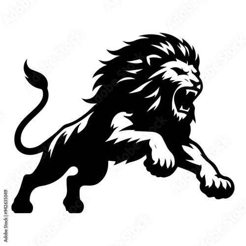 A aggresive lion running pose vector silhouette isolated white background