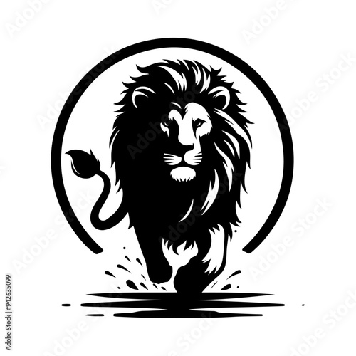 A aggresive lion running pose vector silhouette isolated white background