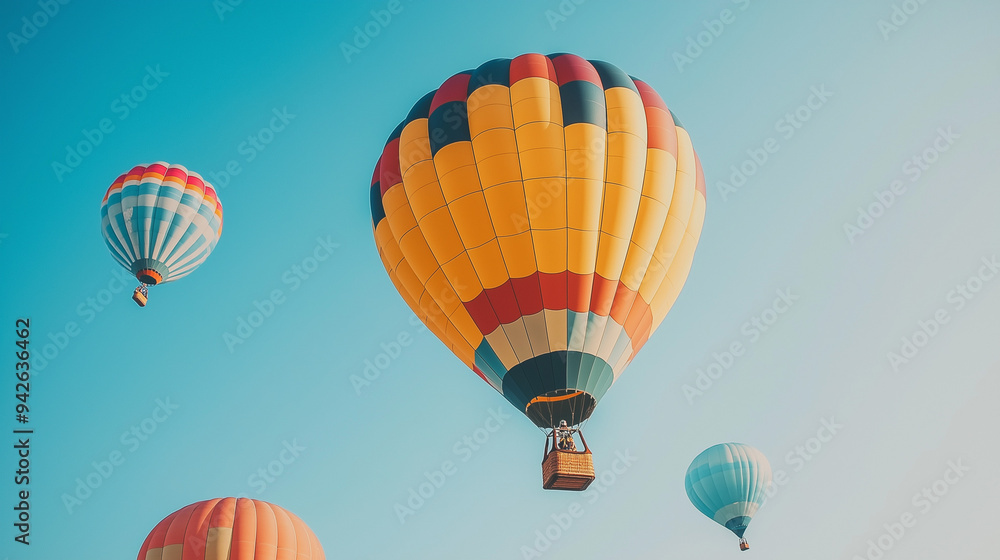 Fototapeta premium Colorful Hot Air Balloons in a Clear Blue Sky