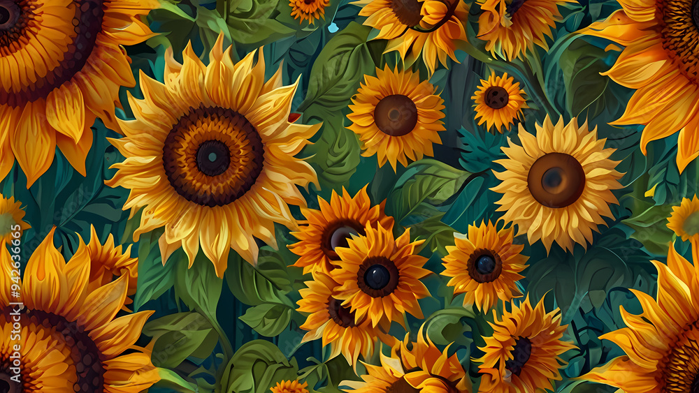abstract illustration background featuring vibrant sunflowers in a swirling, impressionistic style abstract illustration background featuring vibrant sunflowers in a swirling, impressionistic style
