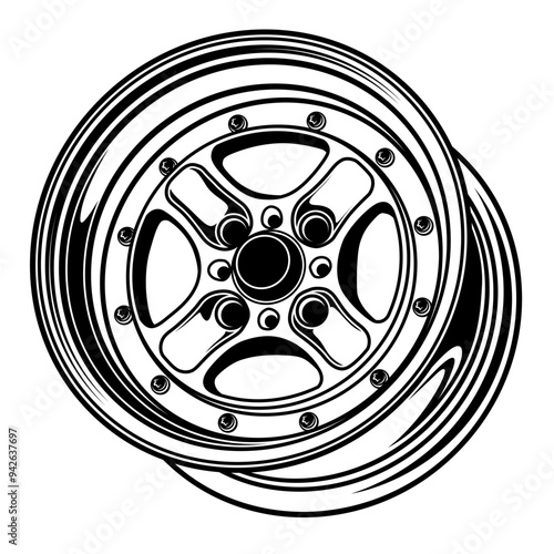 Car wheel illustration for conceptual design. Separated layers, easy to edit in your vector supported software.
