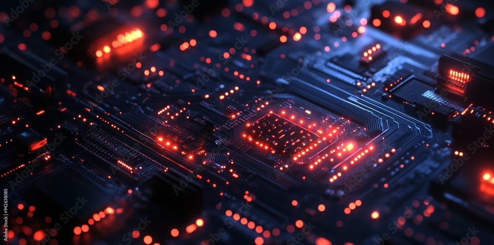 Red LED Lights Illuminate a Circuit Board Red LED Lights Illuminate a Circuit Board