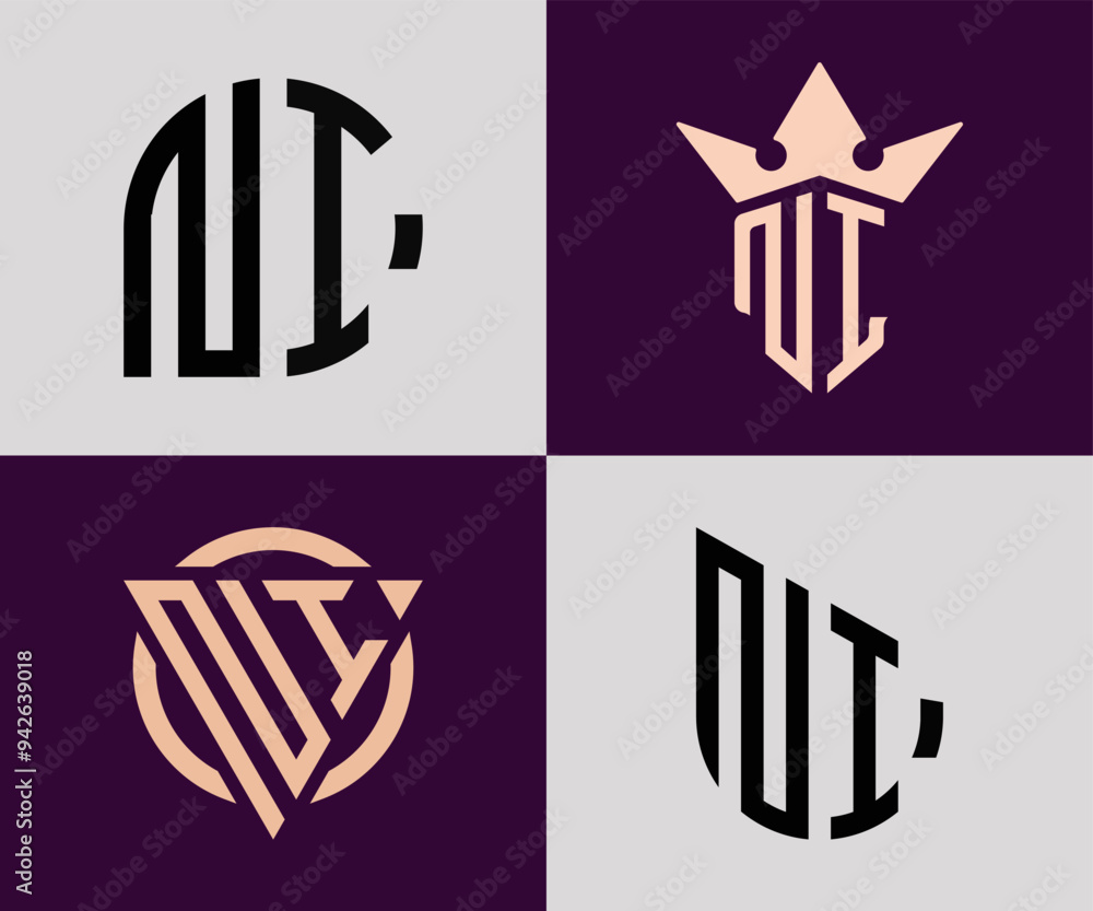 Creative simple Initial Letters NI Logo Designs Bundle.