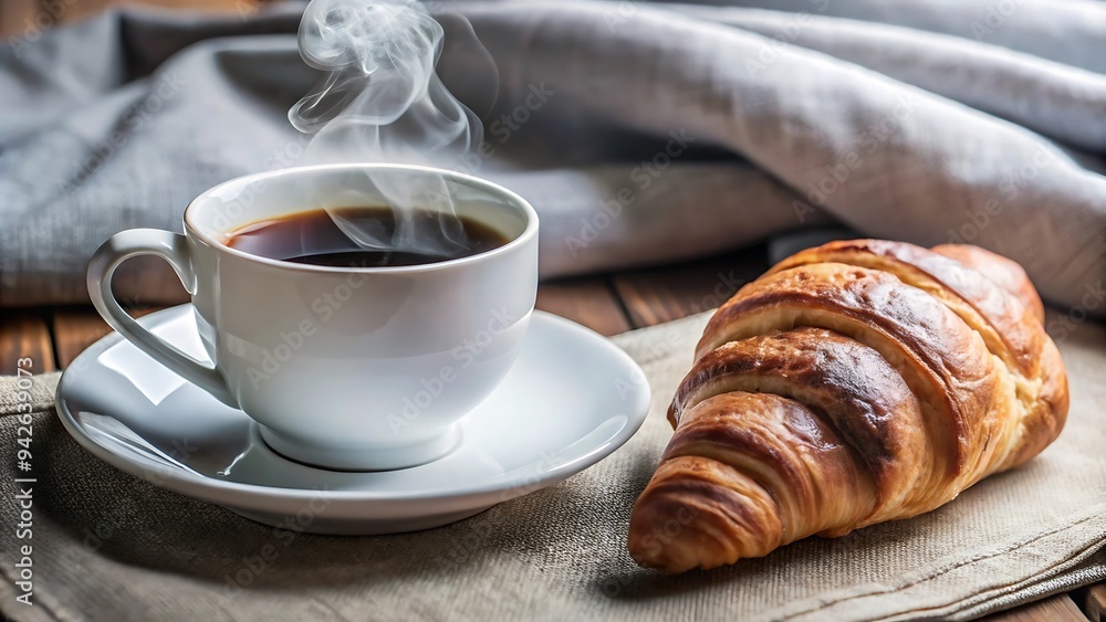 Coffee and Croissant on a Table. Coffee and Croissant on a Table.