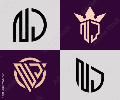 Creative simple Initial Letters NJ Logo Designs Bundle.