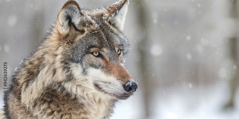 Winter Captive Wildlife: A Gray Wolf Staring Off into the Distance Winter Captive Wildlife: A Gray Wolf Staring Off into the Distance