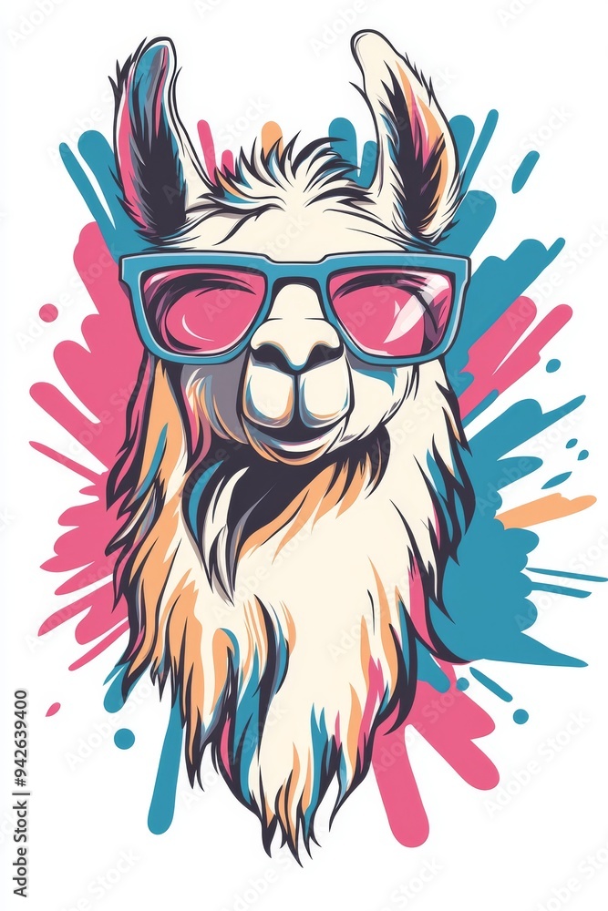 A vector t-shirt design featuring a llama wearing glasses. A vector llama wearing glasses with clean lines for a modern and striking look A vector t-shirt design featuring a llama wearing glasses. A vector llama wearing glasses with clean lines for a modern and striking look