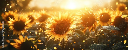 Business growth plan, Sunflowers blooming with glowing data streams