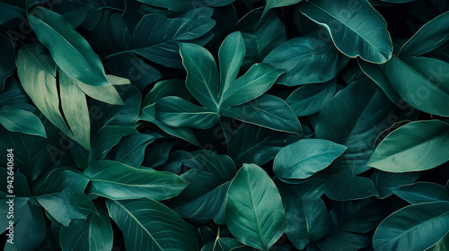 Textures of abstract very dark green leaves for tropical leaf background photo