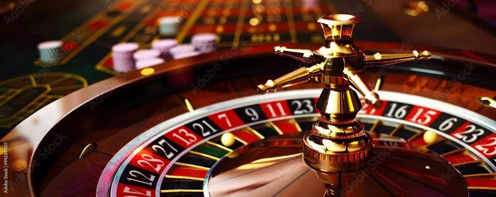 Golden Roulette Wheel with Ball and Chips Golden Roulette Wheel with Ball and Chips