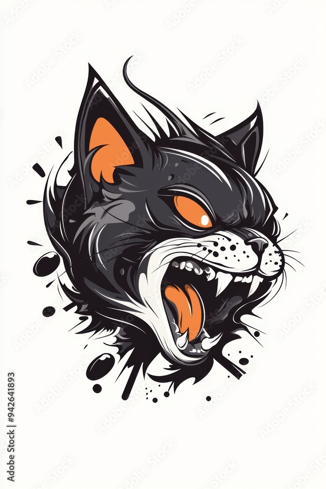 A vector design for a t-shirt print featuring an evil cat. A clean-lined vector evil cat in a modern and striking look A vector design for a t-shirt print featuring an evil cat. A clean-lined vector evil cat in a modern and striking look