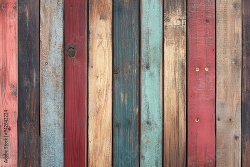 close up of abstract wall made of color wooden planks. timber texture in vertical planks pattern. rustic style wallpaper , ai