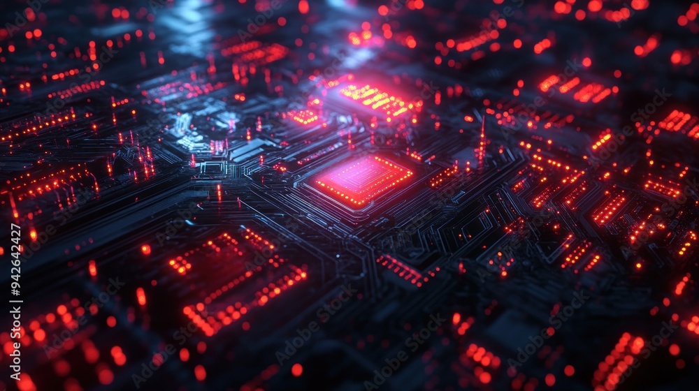 Illuminated Circuit Board with Red Lights Illuminated Circuit Board with Red Lights