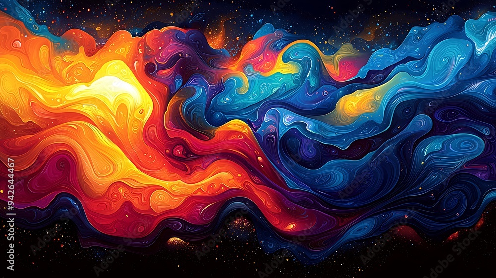 Psychedelic art style depicting the energy and vibrancy of the workforce on Labour Day, with swirling patterns and abstract shapes Psychedelic art style depicting the energy and vibrancy of the workforce on Labour Day, with swirling patterns and abstract shapes