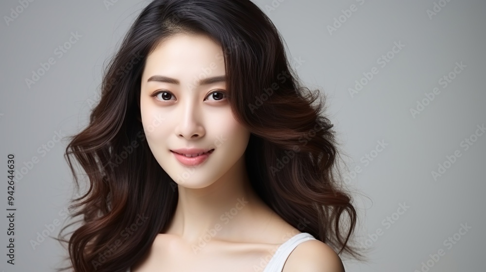 Close-up portrait of beauty asian woman with long dark hair. Close-up portrait of beauty asian woman with long dark hair.