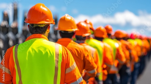 Safety First: Diverse Workers in High Visibility Gear Conducting a Fire Drill for Team Readiness and Emergency Preparedness