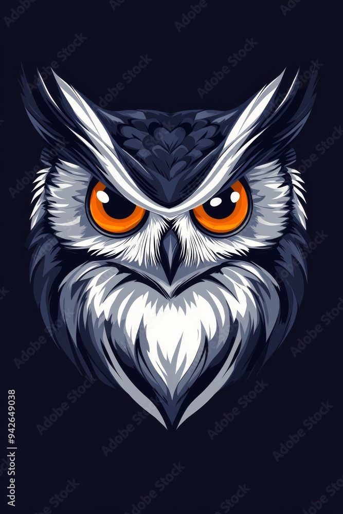 A vector design for a t-shirt print featuring an alert owl. A clean-lined vector owl in a modern and striking look A vector design for a t-shirt print featuring an alert owl. A clean-lined vector owl in a modern and striking look
