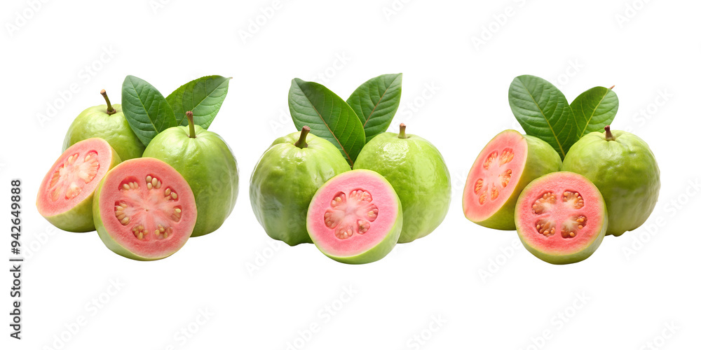 Naklejka premium Set of Guava fruits with slice isolate on transparent background