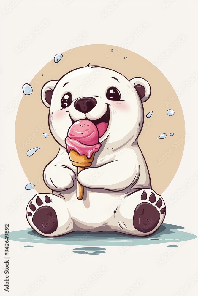 Fototapeta premium A vector design for a t-shirt print featuring a bear eating ice cream. A clean-lined vector bear with ice cream for a modern and striking look