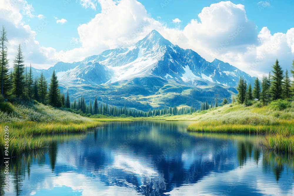 Tranquil and calm lake in the snow-capped mountains Tranquil and calm lake in the snow-capped mountains