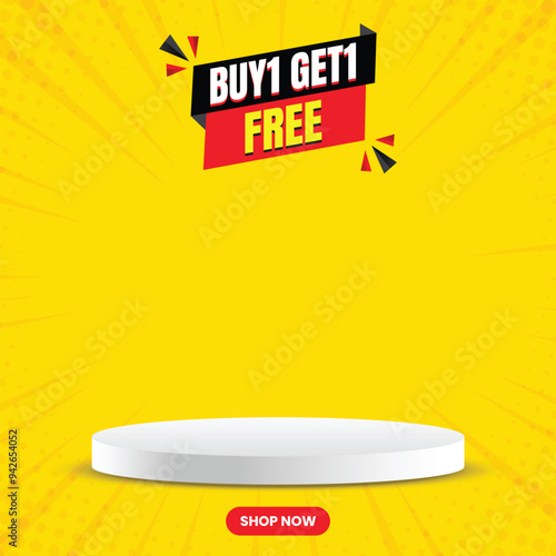 Buy 1 get 1 free social media banner, Discount offers banner, Modern concept design template, offer banner with yellow abstract background, Vector illustration.