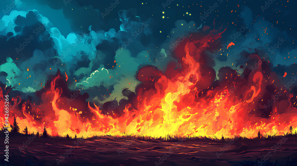 illustration of the Sky Scene burning completely, the fire is burning illustration of the Sky Scene burning completely, the fire is burning