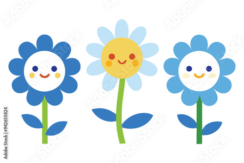 Cute Cartoon Daisy with a Smiling Face and Colorful Petals