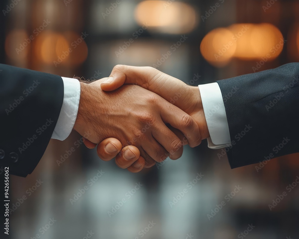 Close-up of two hands shaking in agreement, symbolizing partnership and collaboration in a professional environment. Close-up of two hands shaking in agreement, symbolizing partnership and collaboration in a professional environment.