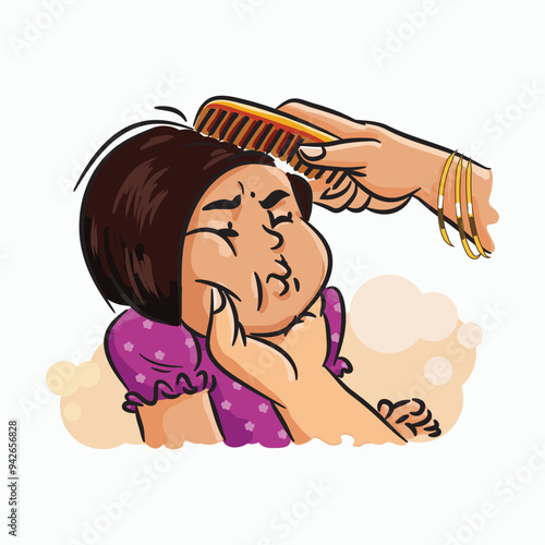 Mother combing hair of her daughter vector illustration