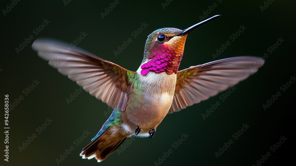 Fototapeta premium Close-up of colorful hummingbird mid-flight