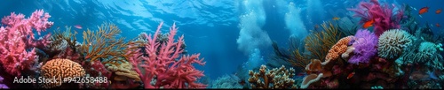 Obraz na płótnie Vibrant coral reefs, panoramic underwater view of marine life, coral reef w salonie
