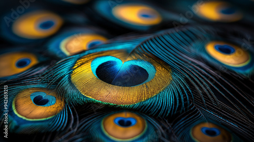 Close-up of colorful peacock feathers