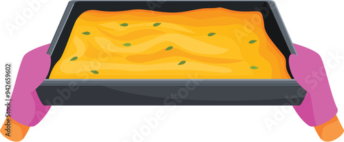 Baker is holding a baking sheet with raw dough, ready to be baked