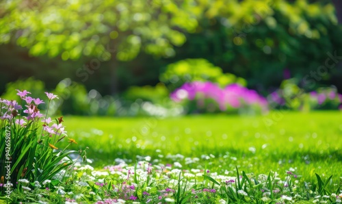 A vibrant field of daisies in spring, showcasing white and yellow flowers amidst lush grass, highlighting the beauty of nature and seasonal flora.